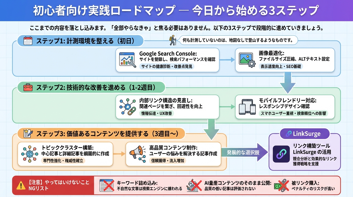 初心者向け実践ロードマップ — 今日から始める3ステップ