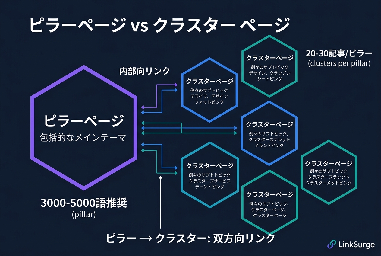 トピッククラスターの構造:ピラーページとクラスターページの関係