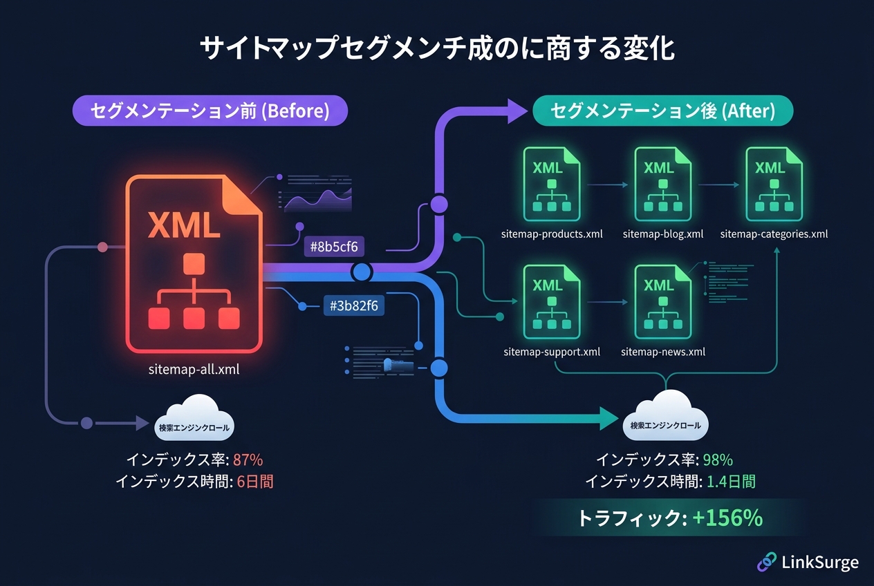 セグメント化されたサイトマップのBefore/After比較